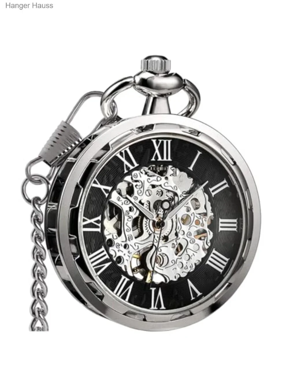 Vintage Pocket Watch Mechanical Skeleton Dial with Chain Men Women